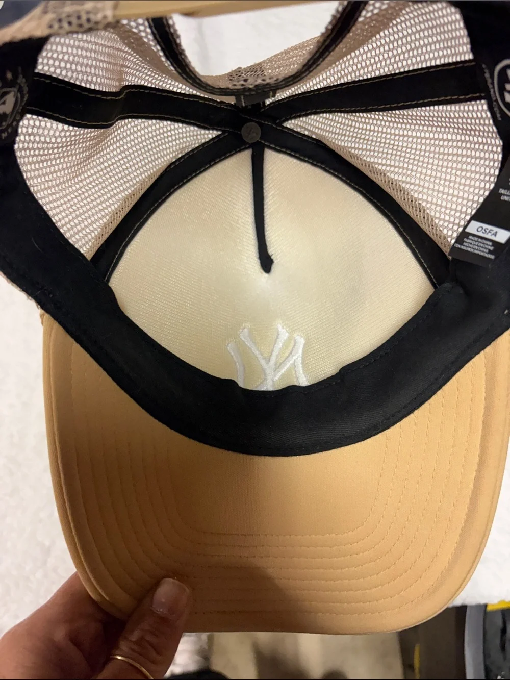 47 Brand NY Yankees Tan and Black Trucker Cap with White Logo